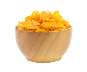 corn flakes in wood bowl isolated on transparent png