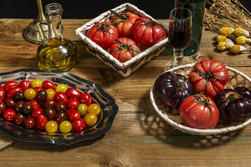 Still life of typical Mediterranean products to make nutritious and healthy salads
