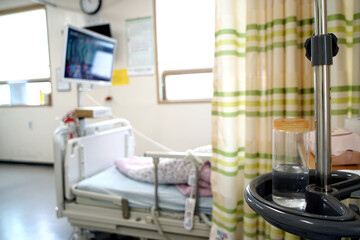 병원, 병실, 회복, 케어, 복도, 방, 문, 실내