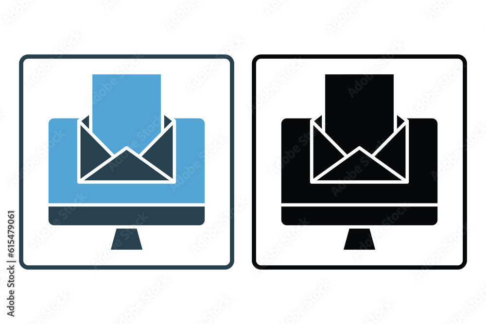 Aufkleber email marketing icon. computer with open letter envelope. icon related to digital marketing. solid i
