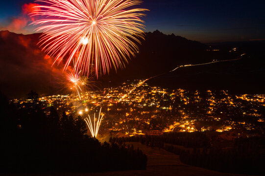 The 4th of July in Jackson, viewed from the Snow King ski area, Wyoming, USA; Jackson, Wyoming, United States of America