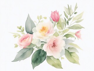 Fototapeta na wymiar Watercolor floral bouquet, Beautiful vintage pink flower branch, watercolor pink flower leaf background Generative AI