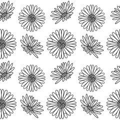 Simple flowers seamless pattern in hand drawn doodle style. Vector illustration isolated on white.
