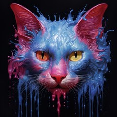 A cat face as liquid alloy dripping to ice water. Generative AI