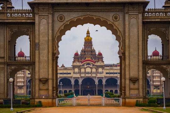 Gate into Mysore Palace, now a hotel; Mysore, Rajasthan, India