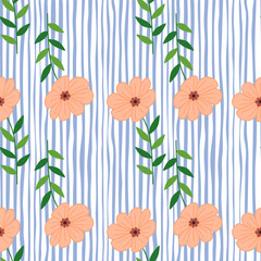 Simple stylized flower seamless pattern. Decorative naive botanical backdrop.