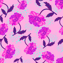 Cute retro flower seamless pattern. Hand drawn floral endless background.