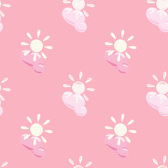 Sun seamless pattern in doodle style.