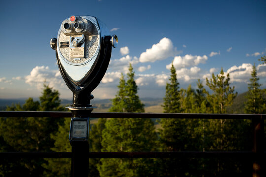 Coin-operated binoculars at a scenic overlook; Jackson, Wyoming, United States of America