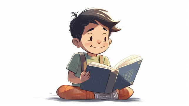 desenho de menino lendo livro, educa&ccedil;&atilde;o e leitura inf&acirc;ntil 