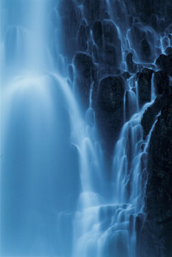 Time exposure of running water over rock; Dominica Island, West Indies