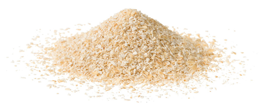 Uncooked oat bran isolated on white background.