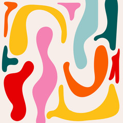 Aesthetic artistic pattern. Colorful hand drawn organic shapes, doodles and childish scribble on beige background. Vector trendy design for social media post, flyer, banner. Matisse style art backdrop