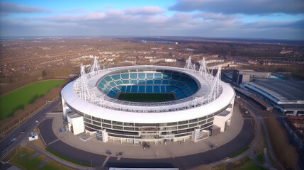 Fototapeta na wymiar An aerial shot of a modern football stadium. Generative AI