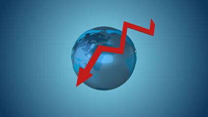 Global business decline with downward sloping arrow