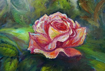 Art oil painting   rose   flower  in  garden