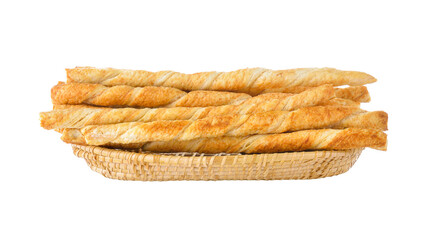 bread sticks in basket isolated on transparent png