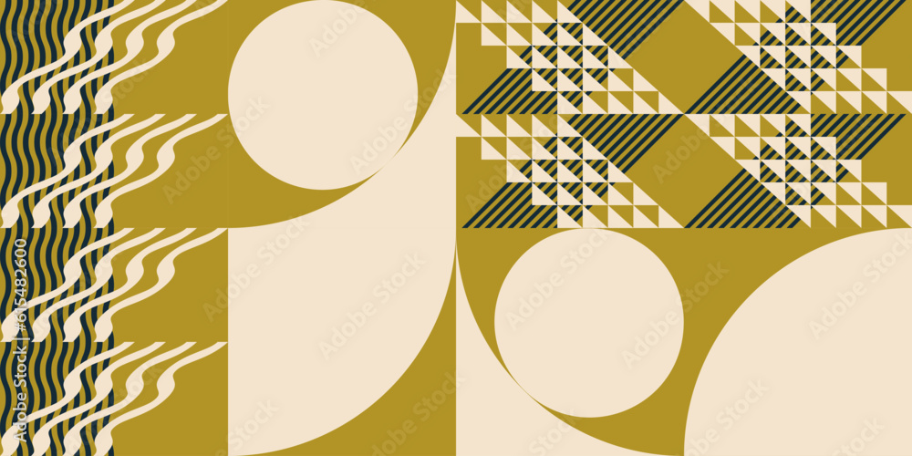 Leinwandbilder Modern abstract geometric  vector seamless pattern with simple elements and shapes like circle, square and triangle. Graphic pastel colored minimalist background.
