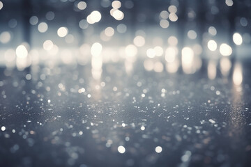 Fototapeta premium Bokeh background with silver lights. Festive backdrop. Ai generated