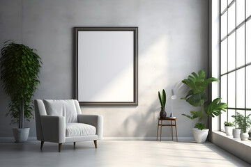 modern living room with large empty picture frame