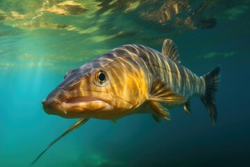 Catfish Swimming Near the Surface of the Water