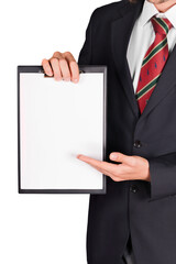 Businessman Showing Blank Clipboard