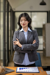 portrait of beautiful asian business woman confident standing in office.