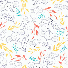 Fototapeta na wymiar Vector cute kawaii doodle animal collection cartoon seamless pattern set background