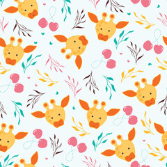 Vector cute kawaii doodle animal collection cartoon seamless pattern set background