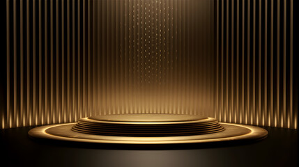 Podium stage for product presentation. Elegant golden shape pattern. Luxury podium stage.