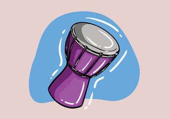 African djembe drum in cartoon style isolated on background. Ethnic, traditional musical instrument.