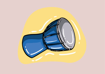 African djembe drum in cartoon style isolated on background. Ethnic, traditional musical instrument.