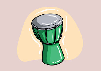 African djembe drum in cartoon style isolated on background. Ethnic, traditional musical instrument.
