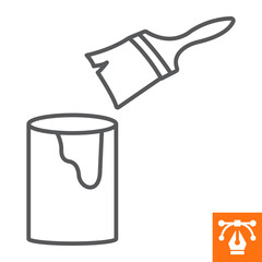 Paint jar and paintbrush line icon, outline style icon for web site or mobile app, construction and building, painting vector icon, simple vector illustration, vector graphics with editable strokes.