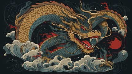 Obraz premium Ancient Japan: Dragon Symbol in Japanese Aesthetic