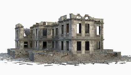 Obraz premium Ruined Building Isolated On White background