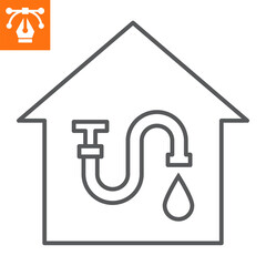Water supply line icon, outline style icon for web site or mobile app, construction and building, plumbing in house vector icon, simple vector illustration, vector graphics with editable strokes.