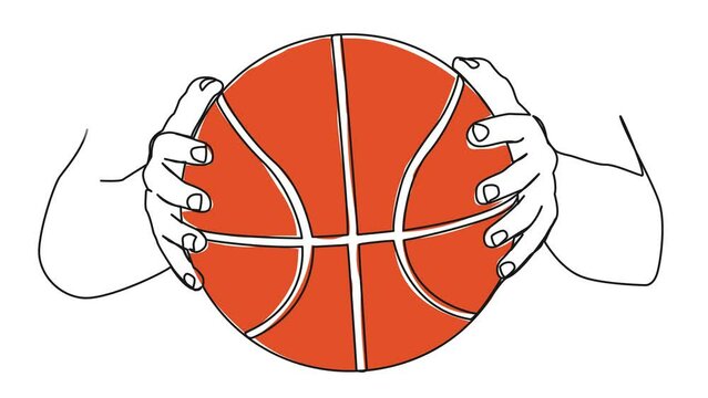animated continuous single line drawing of hands holding basketball, line art animation
