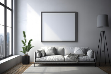 modern living room with empty frame on the wall