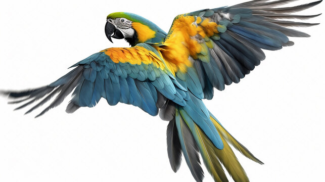 arara azul e amarela em fundo branco 