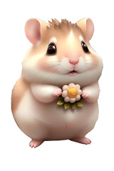 rat holding flower on a white background