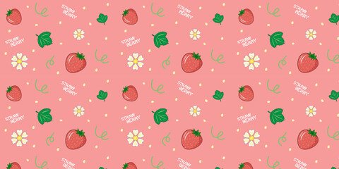 Bright juicy strawberry summer happiness seamless pattern. EPS10 vector