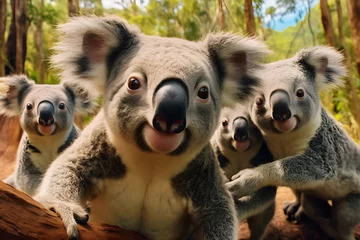 Schilderijen op glas funny koala looking at camera selfie sweet bears © mihail