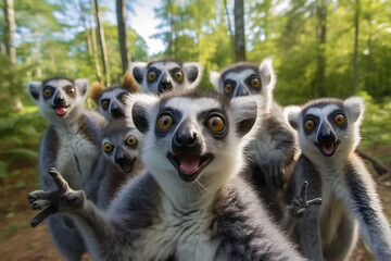 ring lemur catta making selfie ai generated art - obrazy, fototapety, plakaty