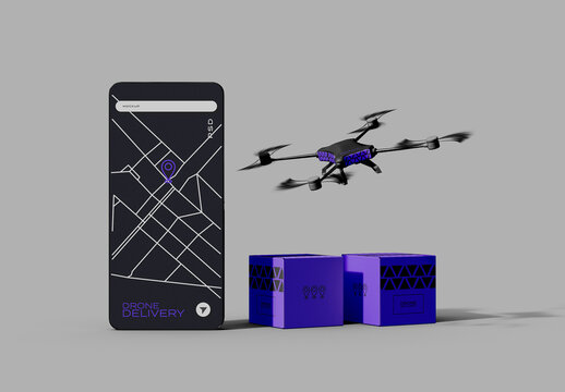 Delivery Drone and Smartphone App Mockup