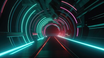 Abstract illustration flight in retro neon hyper warp space in the tunnel 