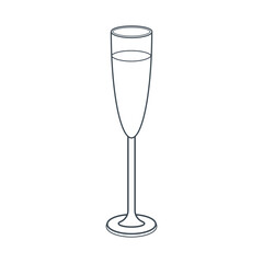 Dishes. A glass, champagne, with a drink. Line art.