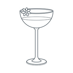 Dishes. A glass, cocktail, wineglass with a drink. Line art.