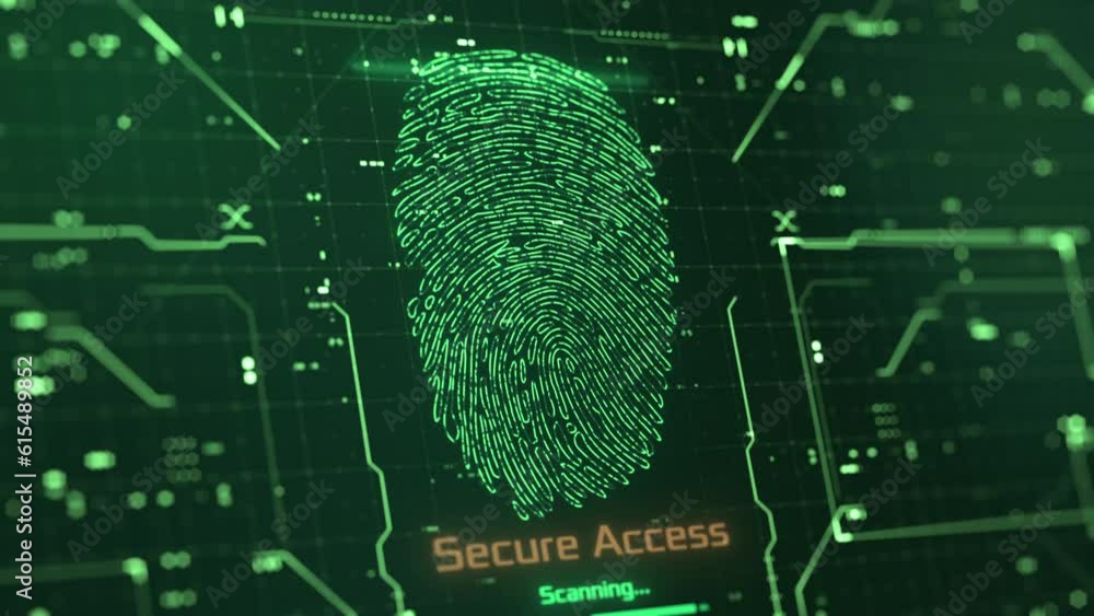 Poster fingerprint scanner, futuristic interface, concept of cyber security, secure access (3d render)