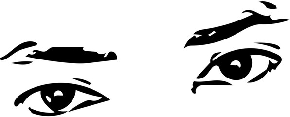 Black and white vector illustration of male person eyes with eyebrows 